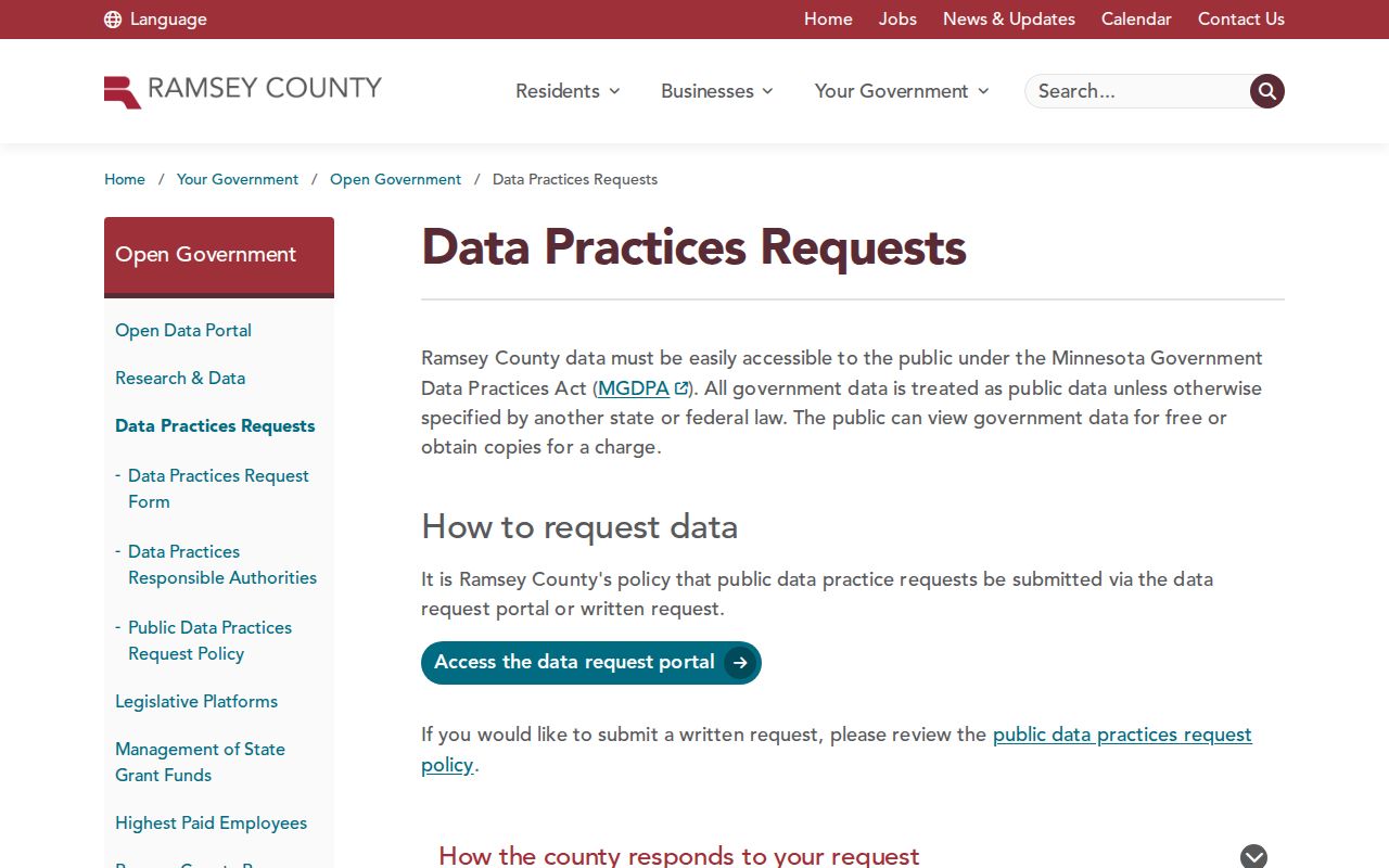 White Bear Lake residents directory Ramsey County data practices request information