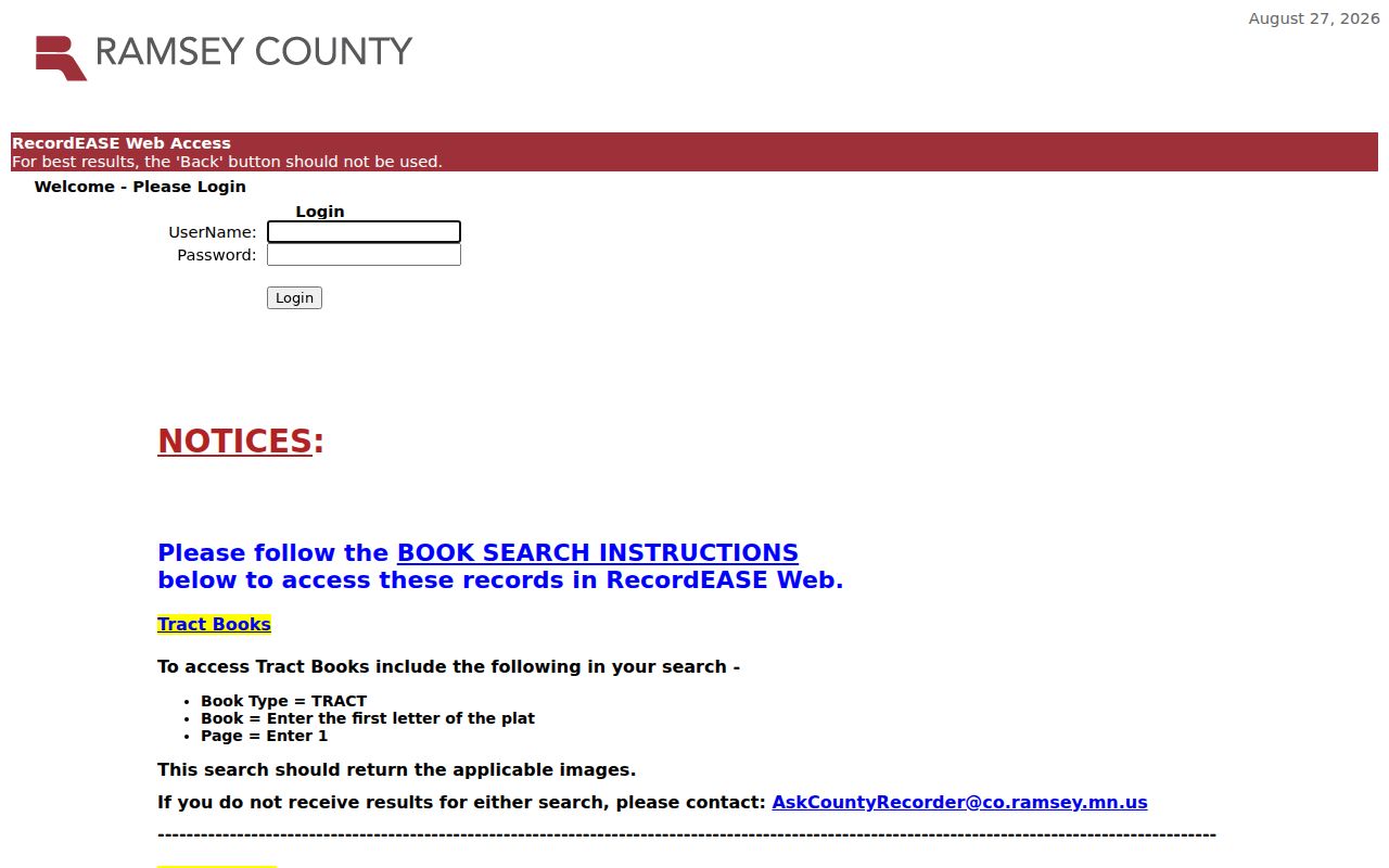 White Bear Lake street directory RecordEASE deed index instructions