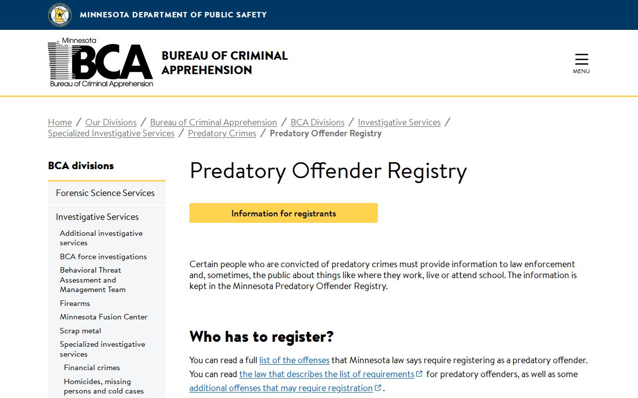 White Bear Lake residents directory Minnesota BCA registry public-information notice